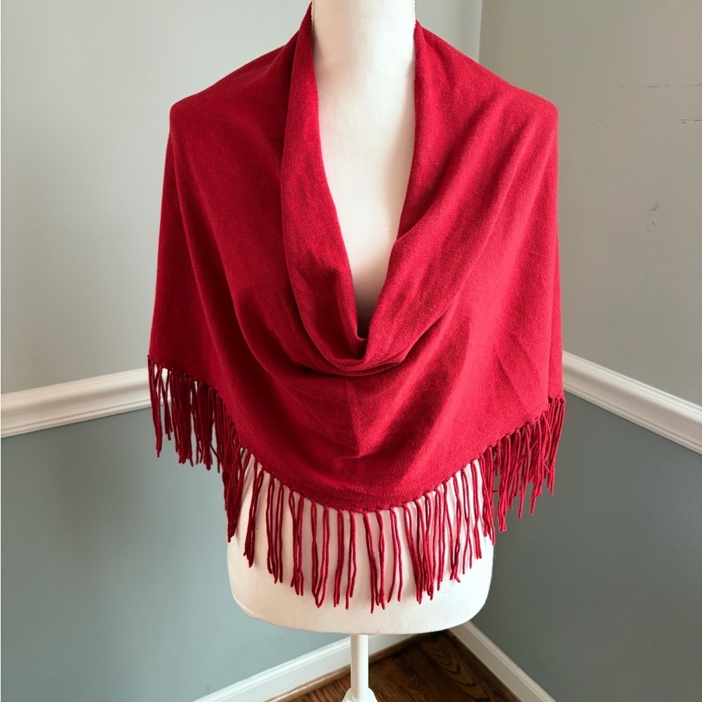 Classic Red Fringed Wrap Shawl
